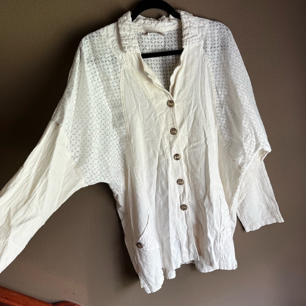 White Button-Up Textured Blouse